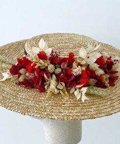 Canotier ala ancha con flores preservadas Bennet