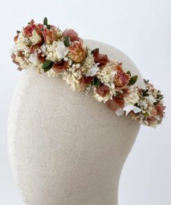 Corona de flores preservadas para novia, Cora
