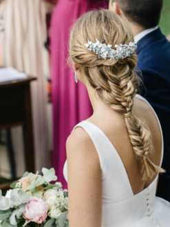 Tocado de porcelana azul para novias Giulia