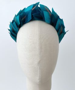 Diadema de plumas altas verde agua Minerva