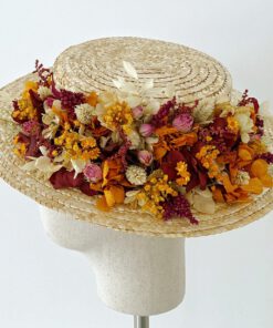 Canotier con flores preservadas Rouge, para invitadas.