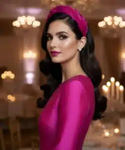 diadema de plumas para invitada en tono fucsia